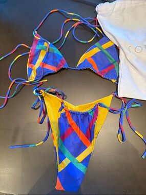 Sommer Swim Colorblock Tie-Side Triangle Bikini - Multicolor